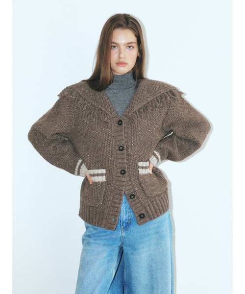 ETMON(エトモン)の「Fringe Sailor Wool Knit Cardigan, Mocha Brown(カーディガン/ボレロ・レディース・その他・FREE)」の4枚目の写真