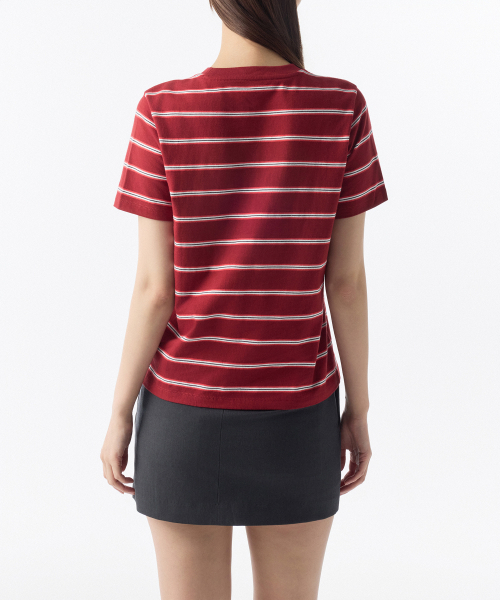 MUSINSA STANDARD WOMAN（ムシンサスタンダードウーマン）の「ウィメンズマルチストライプクルーネックTシャツ1[レッド]（Tシャツ/カットソー・レディース・その他・SMALL/X-SMALL/MEDIUM/LARGE/X-LARGE）」の2枚目の写真