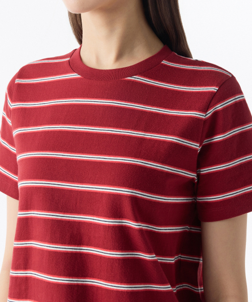 MUSINSA STANDARD WOMAN（ムシンサスタンダードウーマン）の「ウィメンズマルチストライプクルーネックTシャツ1[レッド]（Tシャツ/カットソー・レディース・その他・SMALL/X-SMALL/MEDIUM/LARGE/X-LARGE）」の3枚目の写真