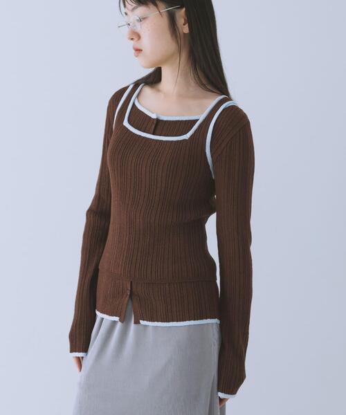 KBF（ケイビーエフ）の「2WAYタンクトップSETカーディガン（ニット/セーター・レディース・アイボリー/グリーン系その他/ブラウン・ONE）」の3枚目の写真