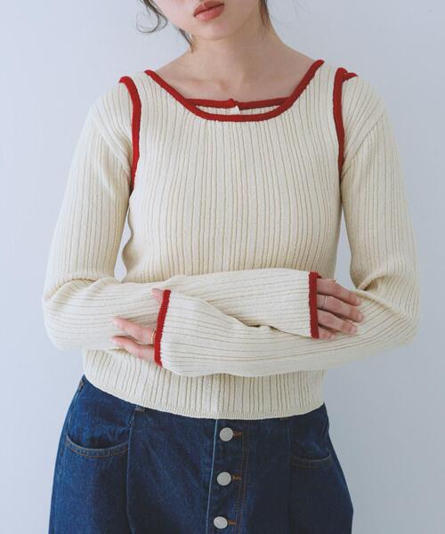 KBF（ケイビーエフ）の「2WAYタンクトップSETカーディガン（ニット/セーター・レディース・アイボリー/グリーン系その他/ブラウン・ONE）」の2枚目の写真