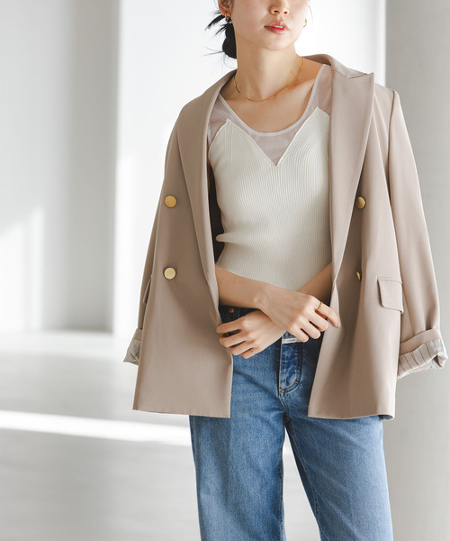 Noble（ノーブル）の「シアーコンビカップ付きニットタンク（タンクトップ・レディース・ブラック/ホワイト・FREE）」の7枚目の写真