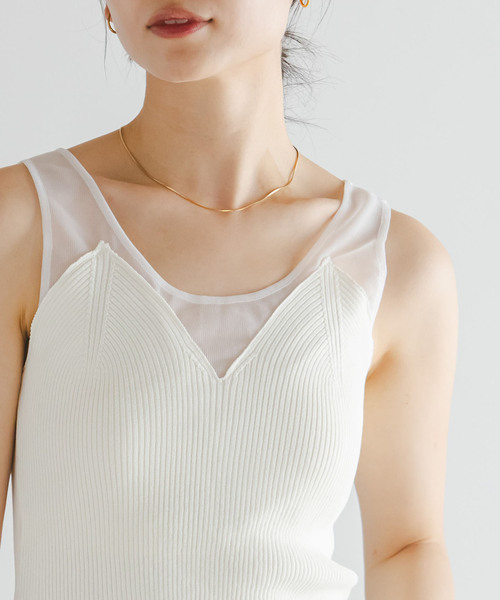 Noble（ノーブル）の「シアーコンビカップ付きニットタンク（タンクトップ・レディース・ブラック/ホワイト・FREE）」の8枚目の写真