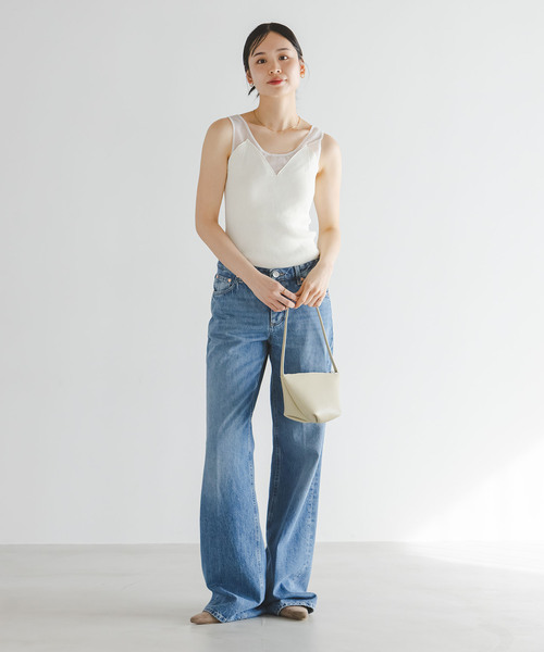 Noble（ノーブル）の「シアーコンビカップ付きニットタンク（タンクトップ・レディース・ブラック/ホワイト・FREE）」の9枚目の写真