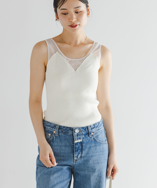 Noble（ノーブル）の「シアーコンビカップ付きニットタンク（タンクトップ・レディース・ブラック/ホワイト・FREE）」の11枚目の写真