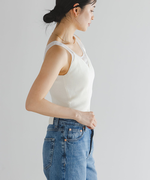 Noble（ノーブル）の「シアーコンビカップ付きニットタンク（タンクトップ・レディース・ブラック/ホワイト・FREE）」の12枚目の写真