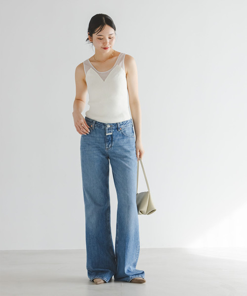 Noble（ノーブル）の「シアーコンビカップ付きニットタンク（タンクトップ・レディース・ブラック/ホワイト・FREE）」の14枚目の写真