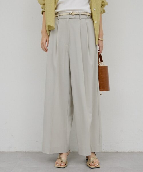GALLARDAGALANTE(ガリャルダガランテ)の「【ウエスト調整可能】【手洗い可】梳毛タックワイドパンツ(その他パンツ・レディース・ベージュ/ライトグレー・0/1)」の4枚目の写真