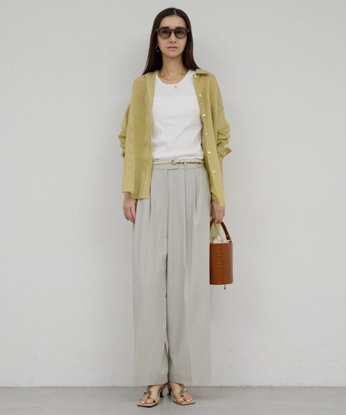 GALLARDAGALANTE(ガリャルダガランテ)の「【ウエスト調整可能】【手洗い可】梳毛タックワイドパンツ(その他パンツ・レディース・ベージュ/ライトグレー・0/1)」の7枚目の写真