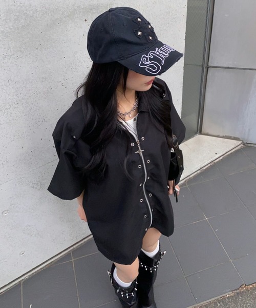lilful(リルフル)の「【26年春夏新作】クロスジップアップギミック半袖シャツ(シャツ/ブラウス・メンズ・ブラック/ホワイト・L/M)」の15枚目の写真