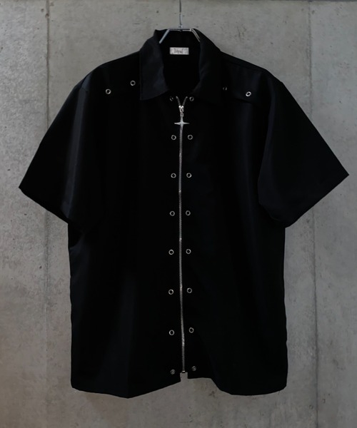 lilful(リルフル)の「【26年春夏新作】クロスジップアップギミック半袖シャツ(シャツ/ブラウス・メンズ・ブラック/ホワイト・L/M)」の7枚目の写真