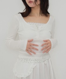 Uenui | 【 Cunii 】 lace layered rib top(Tシャツ/カットソー)