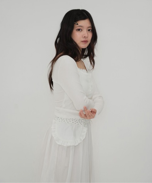 Uenui（ウニュイ）の「【 Cunii 】 lace layered rib top（Tシャツ/カットソー・レディース・ホワイト/ベージュ/グレー・FREE）」の7枚目の写真