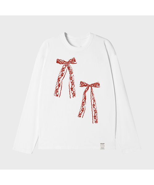 GRAVER（グレーバー）の「[ユニセックス]TWO RIBBONS ロングスリーブTシャツ_3カラー（Tシャツ/カットソー・レディース・チャコールグレー/ホワイト/ブラック・MEDIUM/LARGE/SMALL）」の2枚目の写真