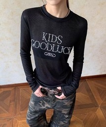 ラインストーンロゴ シアーリブロンT