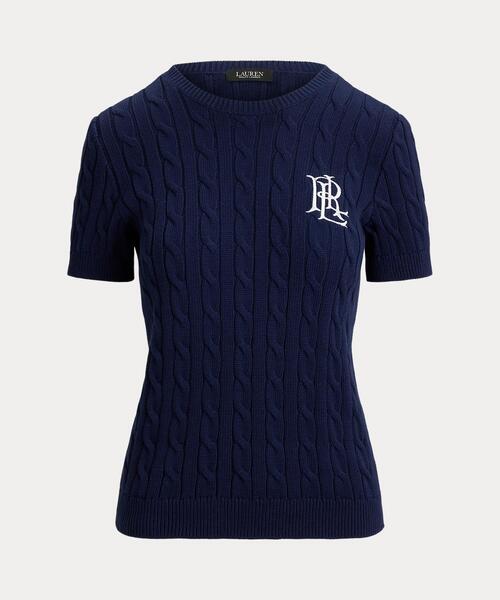 LAUREN RALPH LAUREN（ローレン ラルフ ローレン）の「ケーブルニット コットン ショートスリーブ セーター（ニット/セーター・レディース・ネイビー系1・S/M/XS/L/XXS）」の2枚目の写真