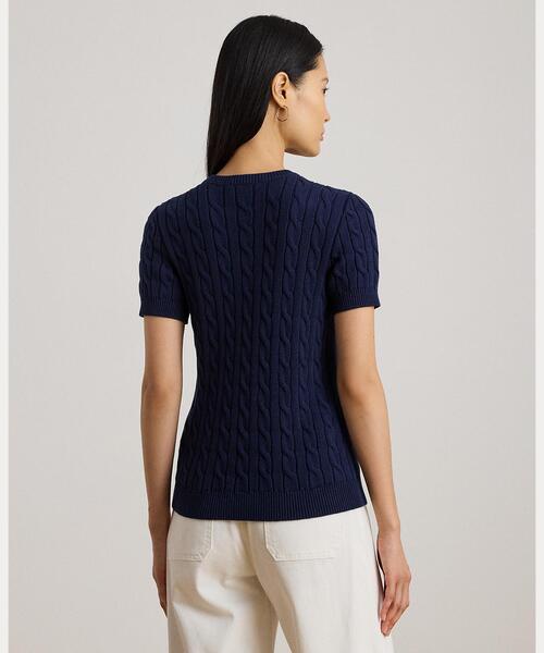 LAUREN RALPH LAUREN（ローレン ラルフ ローレン）の「ケーブルニット コットン ショートスリーブ セーター（ニット/セーター・レディース・ネイビー系1・S/M/XS/L/XXS）」の4枚目の写真