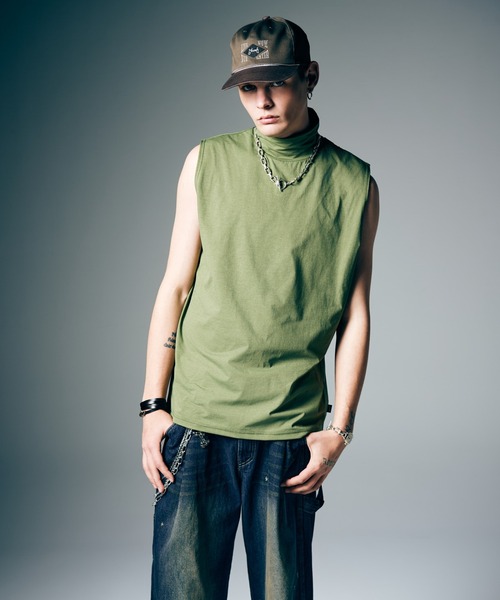 glamb(グラム)の「Tech High Neck Tank Top / テックメッシュネックタンクトップ(タンクトップ・メンズ・ブラック/カーキ/ホワイト・S/M/L)」の9枚目の写真