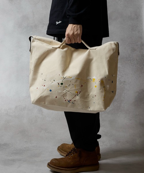 HAND PAINTED CANVAS 2WAY HANDLE FLAP SHOULDER BAG / LARGE / ハンド