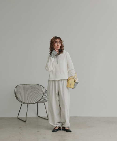 ad thie（アドティエ）の「バイカラー ワッフル パーカー（パーカー・レディース・ライトグレー系1/オフホワイト/ブラック/ライトグレー系2/チャコールグレー・FREE）」の8枚目の写真