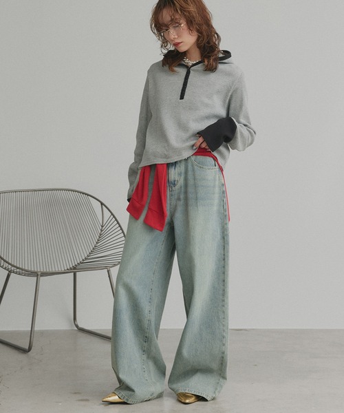 ad thie（アドティエ）の「バイカラー ワッフル パーカー（パーカー・レディース・ライトグレー系1/オフホワイト/ブラック/ライトグレー系2/チャコールグレー・FREE）」の17枚目の写真