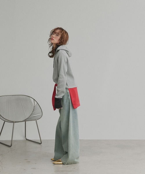 ad thie（アドティエ）の「バイカラー ワッフル パーカー（パーカー・レディース・ライトグレー系1/オフホワイト/ブラック/ライトグレー系2/チャコールグレー・FREE）」の18枚目の写真