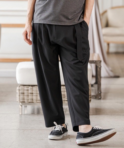 mp14686-Stretch Tropical Two Tuck Belted Pants タックベルトパンツ