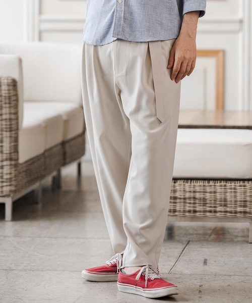 CAMBIO（カンビオ）の「mp14686-Stretch Tropical Two Tuck Belted Pants タックベルトパンツ(S67626cmb)（スラックス・メンズ・ブラック/キナリ/ダークベージュ/チャコール・L/M/S）」の6枚目の写真