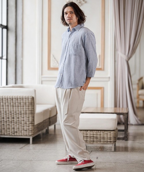 CAMBIO（カンビオ）の「mp14686-Stretch Tropical Two Tuck Belted Pants タックベルトパンツ(S67626cmb)（スラックス・メンズ・ブラック/キナリ/ダークベージュ/チャコール・L/M/S）」の8枚目の写真
