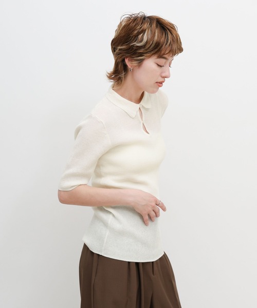 select MOCA(セレクトモカ)の「ドロップデザインシアーリブポロニット(ニット/セーター・レディース・アイボリー/グレー/ブラック・FREE)」の15枚目の写真