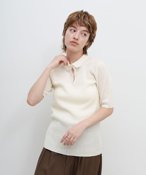 select MOCA(セレクトモカ)の「ドロップデザインシアーリブポロニット(ニット/セーター・レディース・アイボリー/グレー/ブラック・FREE)」の8枚目の写真