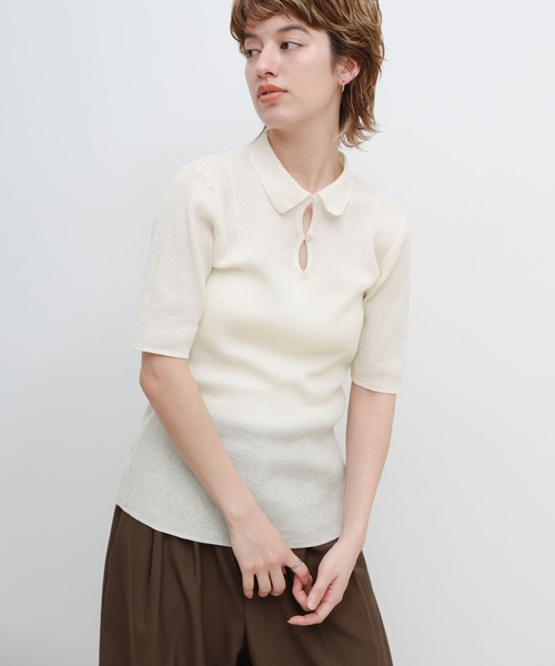 select MOCA(セレクトモカ)の「ドロップデザインシアーリブポロニット(ニット/セーター・レディース・アイボリー/グレー/ブラック・FREE)」の14枚目の写真