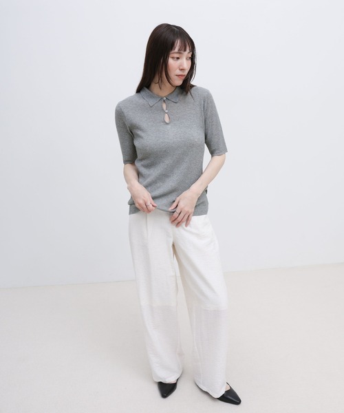 select MOCA(セレクトモカ)の「ドロップデザインシアーリブポロニット(ニット/セーター・レディース・アイボリー/グレー/ブラック・FREE)」の5枚目の写真