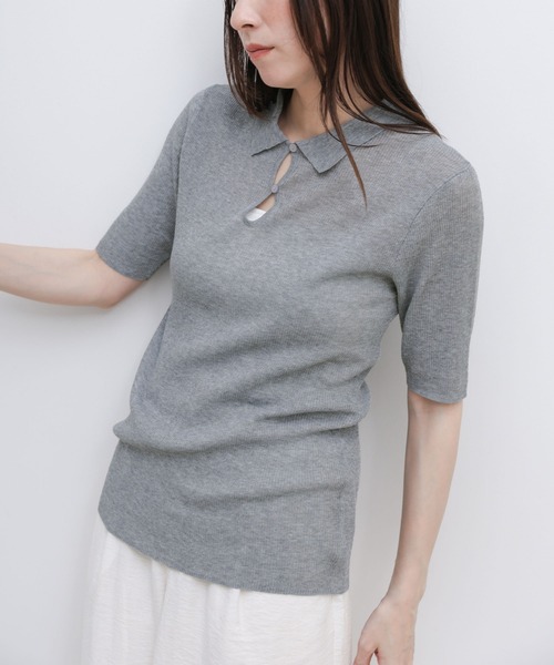 select MOCA(セレクトモカ)の「ドロップデザインシアーリブポロニット(ニット/セーター・レディース・アイボリー/グレー/ブラック・FREE)」の17枚目の写真