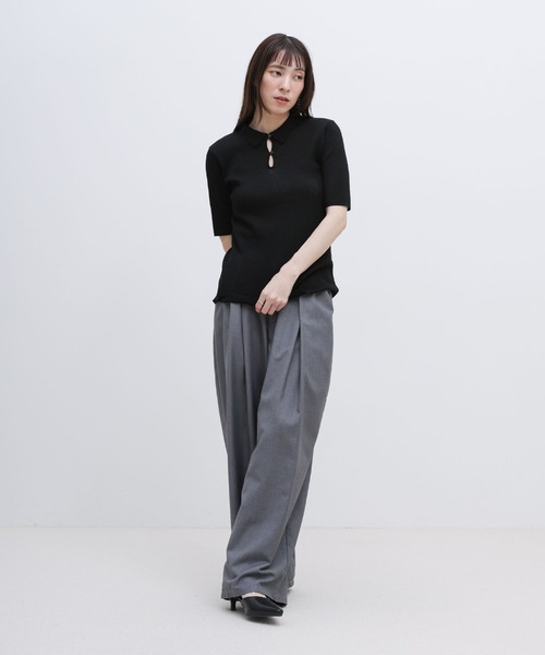 select MOCA(セレクトモカ)の「ドロップデザインシアーリブポロニット(ニット/セーター・レディース・アイボリー/グレー/ブラック・FREE)」の6枚目の写真
