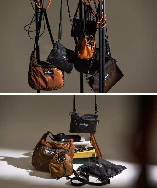 WILD THINGS（ワイルドシングス）の「【WILD THINGS】LIGHT OPEN POUCH 超軽量 リップストップナイロン ミニショルダー 巾着ポーチ（ショルダーバッグ・レディース・カーキ/ブラック/クリアブラウン・ONE SIZE）」の8枚目の写真