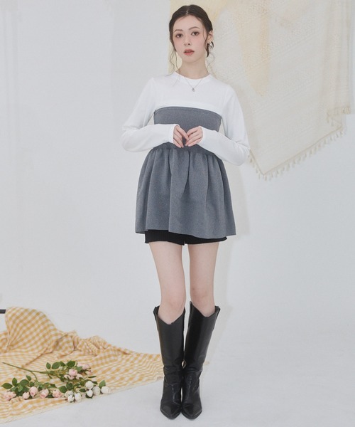 ENVYM(アンビー)の「ペプラムニットビスチェロンT(Tシャツ/カットソー・レディース・グレー/ブラック・FREE)」の12枚目の写真