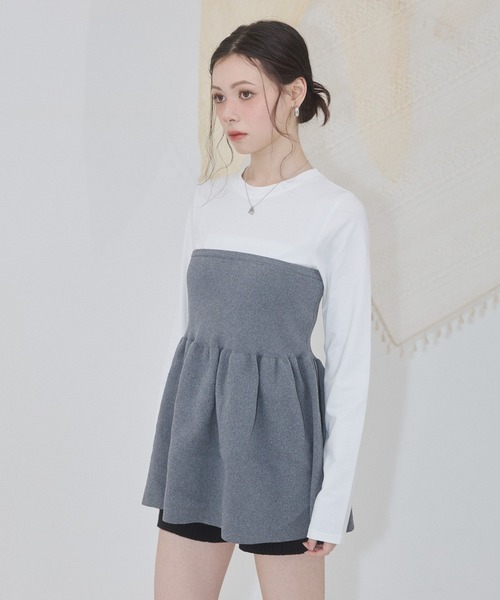 ENVYM(アンビー)の「ペプラムニットビスチェロンT(Tシャツ/カットソー・レディース・グレー/ブラック・FREE)」の10枚目の写真