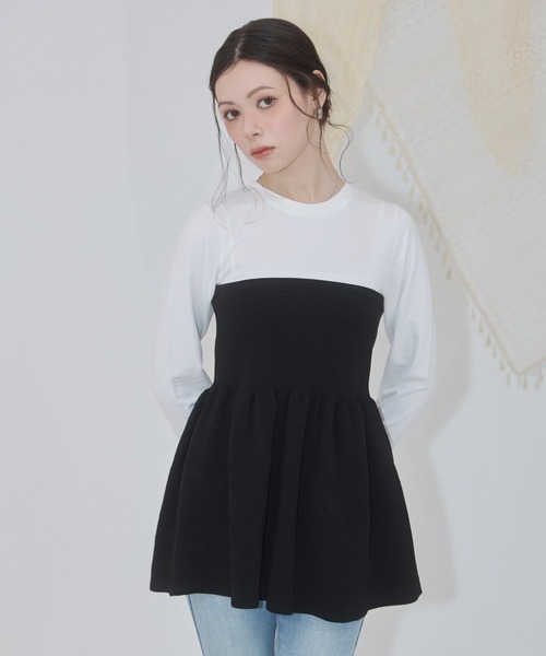 ENVYM(アンビー)の「ペプラムニットビスチェロンT(Tシャツ/カットソー・レディース・グレー/ブラック・FREE)」の15枚目の写真