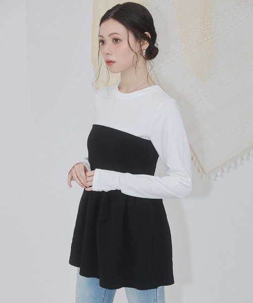 ENVYM(アンビー)の「ペプラムニットビスチェロンT(Tシャツ/カットソー・レディース・グレー/ブラック・FREE)」の17枚目の写真
