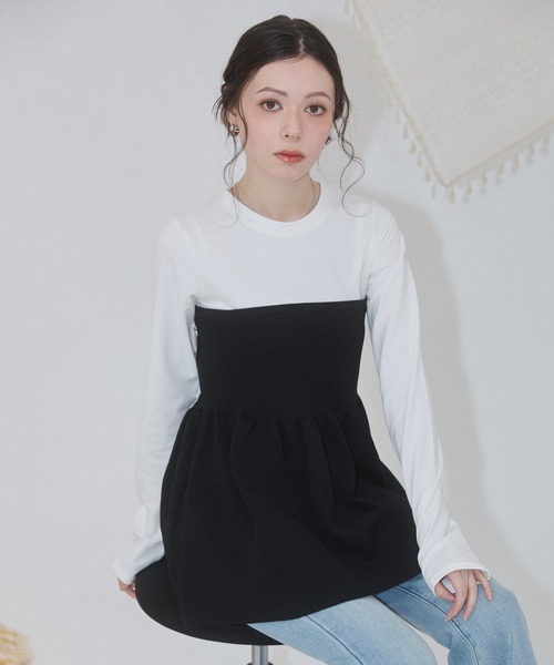 ENVYM(アンビー)の「ペプラムニットビスチェロンT(Tシャツ/カットソー・レディース・グレー/ブラック・FREE)」の19枚目の写真