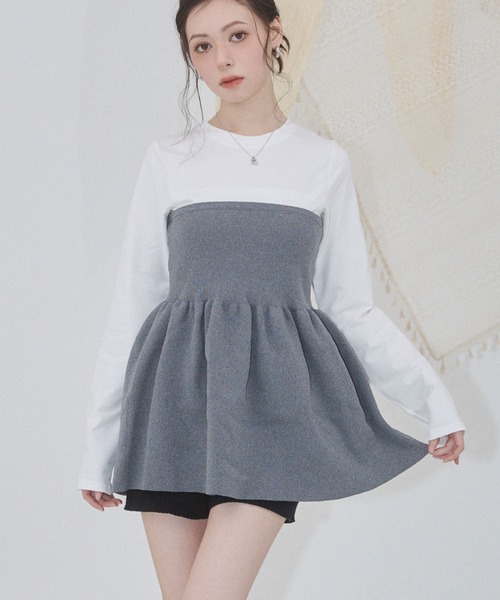 ENVYM(アンビー)の「ペプラムニットビスチェロンT(Tシャツ/カットソー・レディース・グレー/ブラック・FREE)」の7枚目の写真