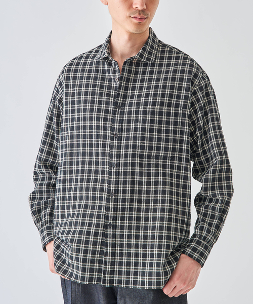 EDIFICE(エディフィス)の「コットンリネン ラウンド カラー シャツ(シャツ/ブラウス・メンズ・ブラック系その他/ブラック/ブラックミックス・2/3)」の3枚目の写真