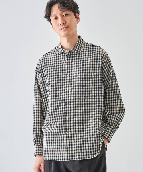 EDIFICE(エディフィス)の「コットンリネン ラウンド カラー シャツ(シャツ/ブラウス・メンズ・ブラック系その他/ブラック/ブラックミックス・2/3)」の4枚目の写真