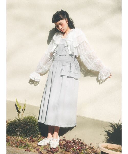 merry jenny（メリージェニー）の「レースアップリケエプロンワンピース（ワンピース・レディース・ブルー/オフホワイト・FREE）」の3枚目の写真