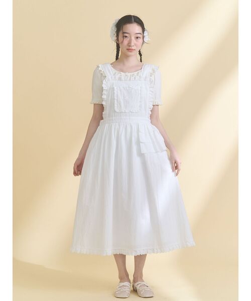 merry jenny（メリージェニー）の「レースアップリケエプロンワンピース（ワンピース・レディース・ブルー/オフホワイト・FREE）」の7枚目の写真