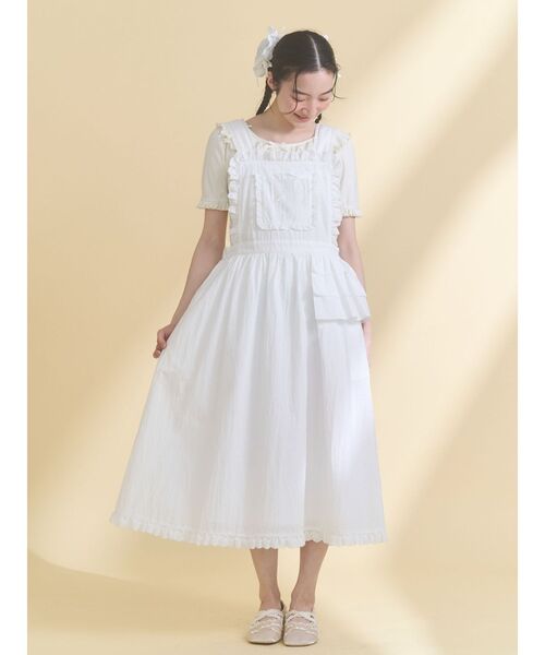 merry jenny（メリージェニー）の「レースアップリケエプロンワンピース（ワンピース・レディース・ブルー/オフホワイト・FREE）」の9枚目の写真