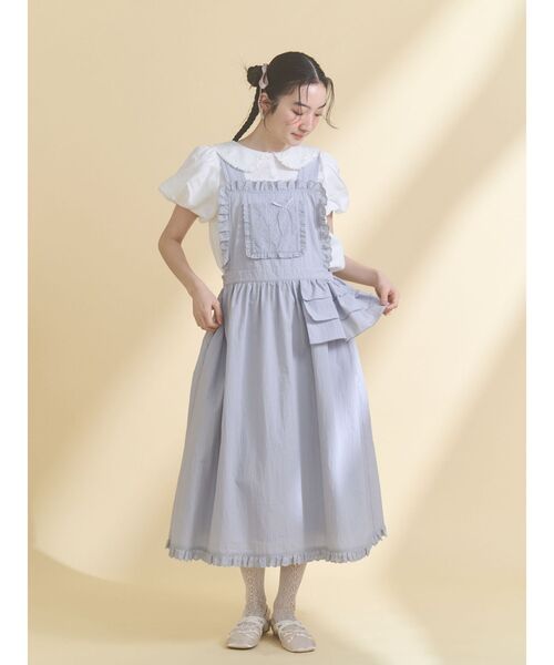 merry jenny（メリージェニー）の「レースアップリケエプロンワンピース（ワンピース・レディース・ブルー/オフホワイト・FREE）」の12枚目の写真
