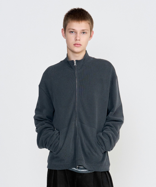 JUAN HOMME(ジュアンオム)の「ワッフルジップアップジャケット(チャコール)(ニット/セーター・メンズ・その他・SMALL/LARGE)」の1枚目の写真