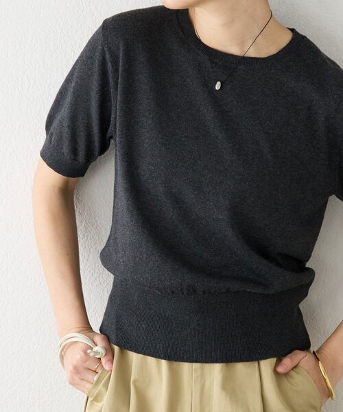 RIVE DROITE(リヴドロワ)の「予約【A・MONN(アモン)】HALF SLEEVE KNIT(ニット/セーター・レディース・グレー/チャコールグレー/グリーン・FREE)」の1枚目の写真